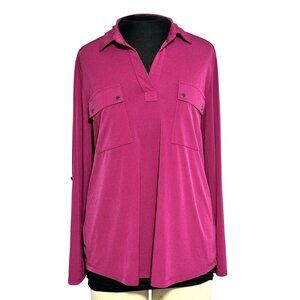 Jones New York Womens Long Sleeve Blouse Size M Magenta Polyester Elastane